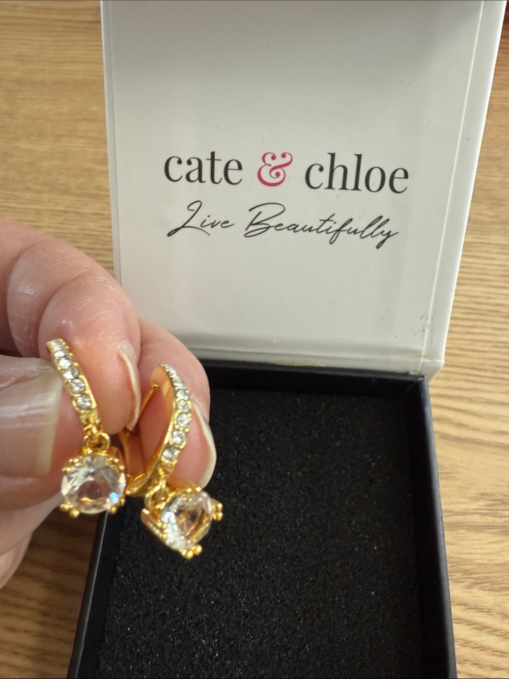 Cate & Chloe 18K Yellow Gold Plated Swarovski Crystal Drop Earrings